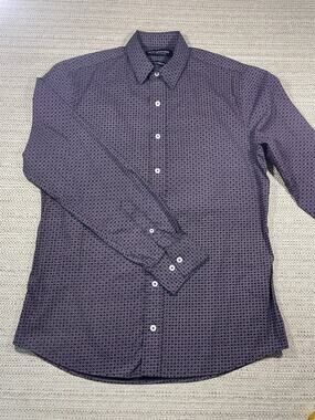 Nick Graham Stretch Modern Fit Small Black W Plum Geometric Pattern Men's Shirt